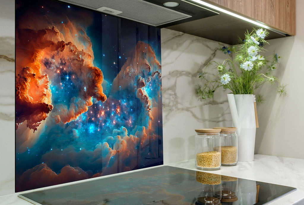 Cosmic Nebula Glass Kitchen Backsplash – Vibrant Galaxy Design-BacksplashArtworks