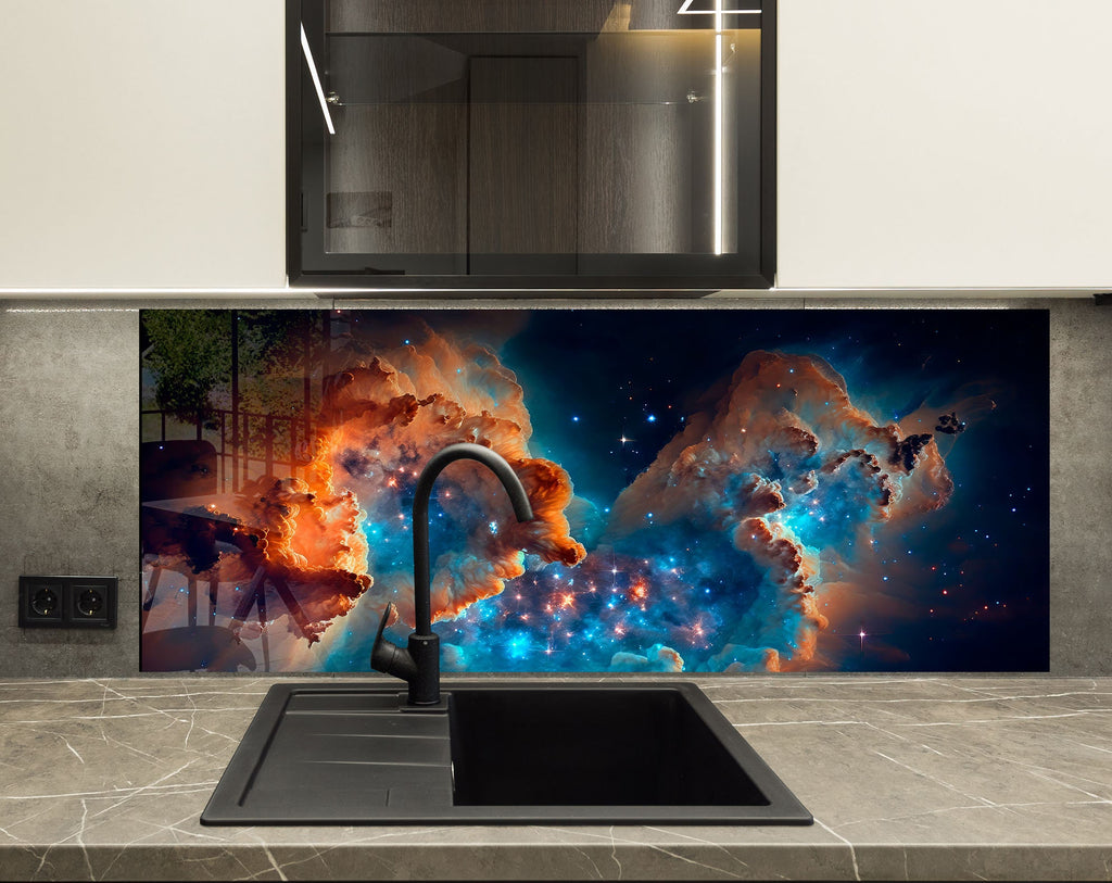 Cosmic Nebula Glass Kitchen Backsplash – Vibrant Galaxy Design-BacksplashArtworks