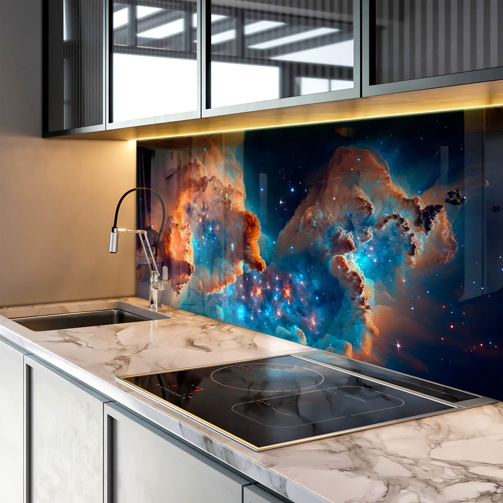 Cosmic Nebula Glass Kitchen Backsplash – Vibrant Galaxy Design-BacksplashArtworks
