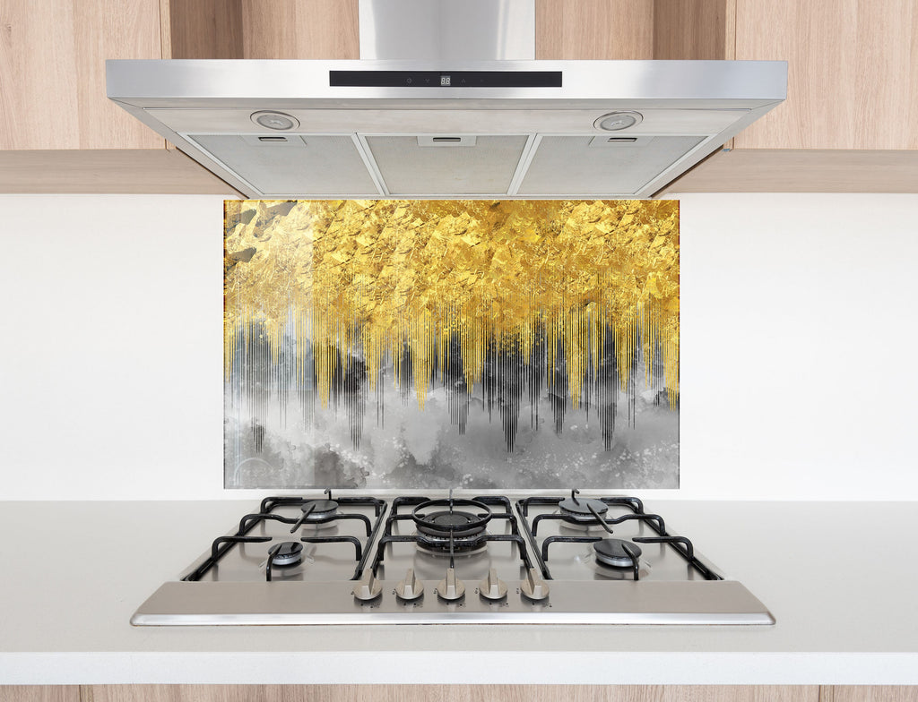 Golden Marble Tempered Glass Backsplash-BacksplashArtworks