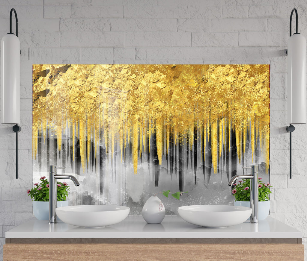 Golden Marble Tempered Glass Backsplash-BacksplashArtworks
