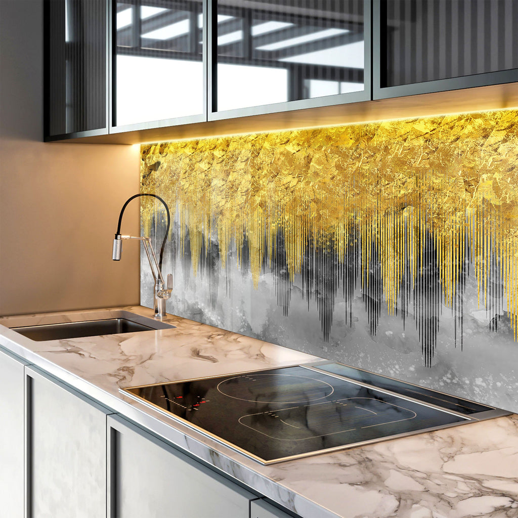 Golden Marble Tempered Glass Backsplash-BacksplashArtworks