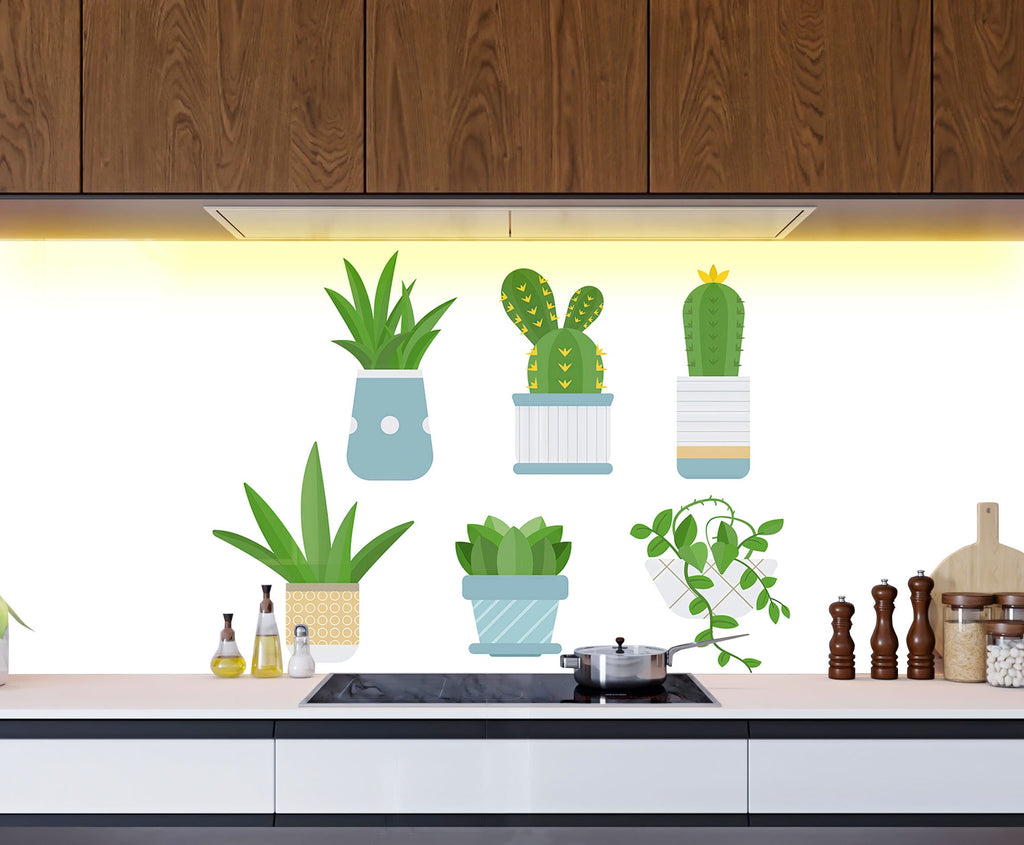 Minimalist Succulent Garden - Glass Kitchen Backsplash-BacksplashArtworks