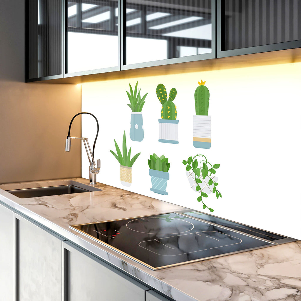 Minimalist Succulent Garden - Glass Kitchen Backsplash-BacksplashArtworks