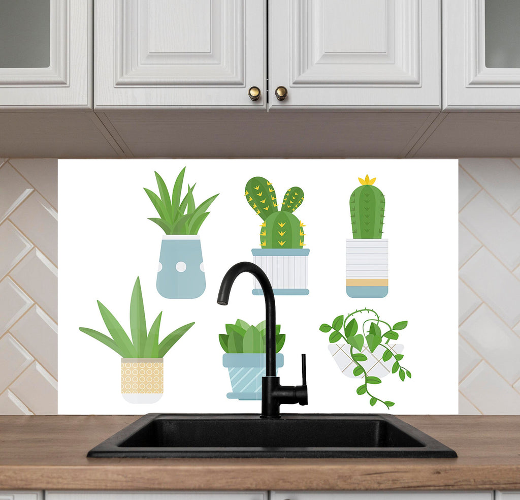 Minimalist Succulent Garden - Glass Kitchen Backsplash-BacksplashArtworks