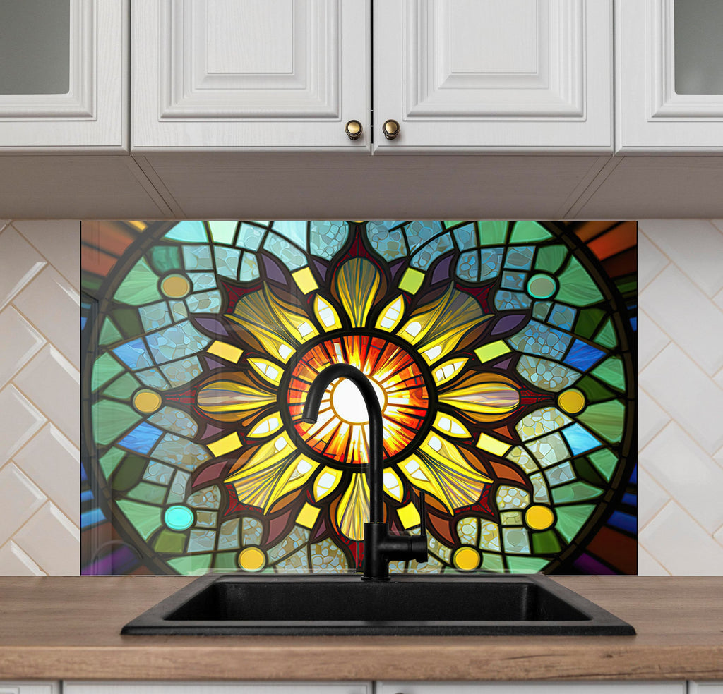 Radiant Sunburst Stained - Glass Kitchen Backsplash-BacksplashArtworks