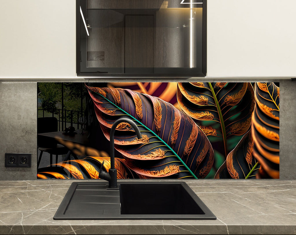 Leaves Tempered Glass Backsplash-BacksplashArtworks