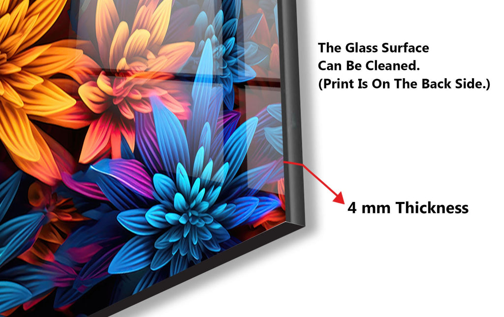 Neon Dahlia Delight - Glass Kitchen Backsplash-BacksplashArtworks