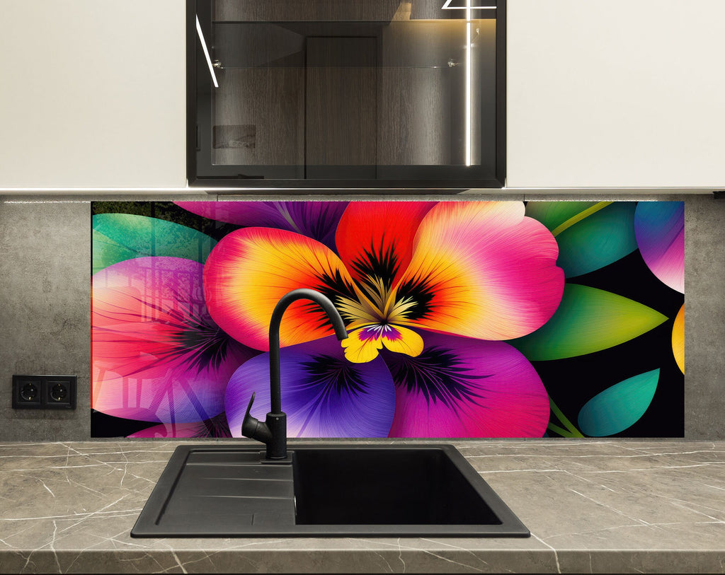 Hibiscus Tempered Glass Backsplash-BacksplashArtworks