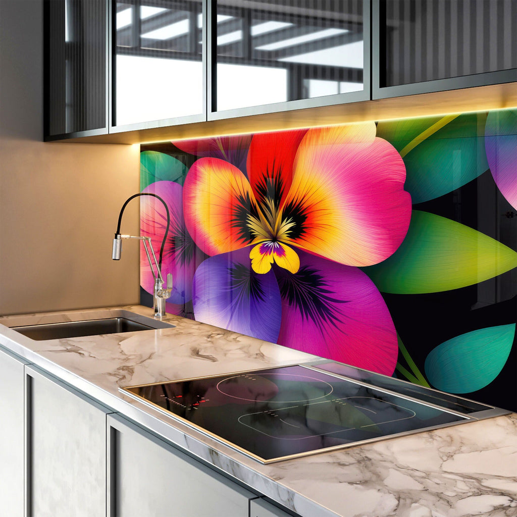 Hibiscus Tempered Glass Backsplash-BacksplashArtworks