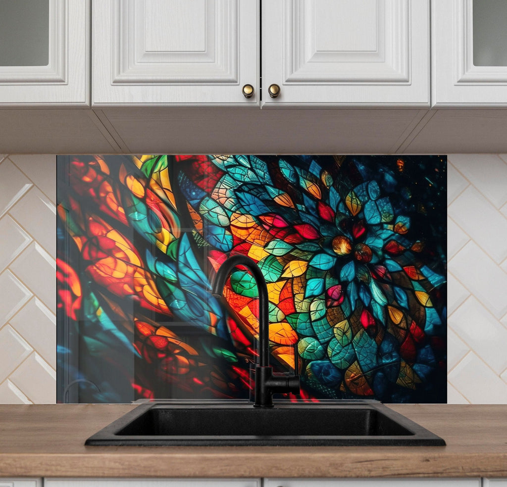 Celestial Bloom Stained - Glass Kitchen Backsplash-BacksplashArtworks