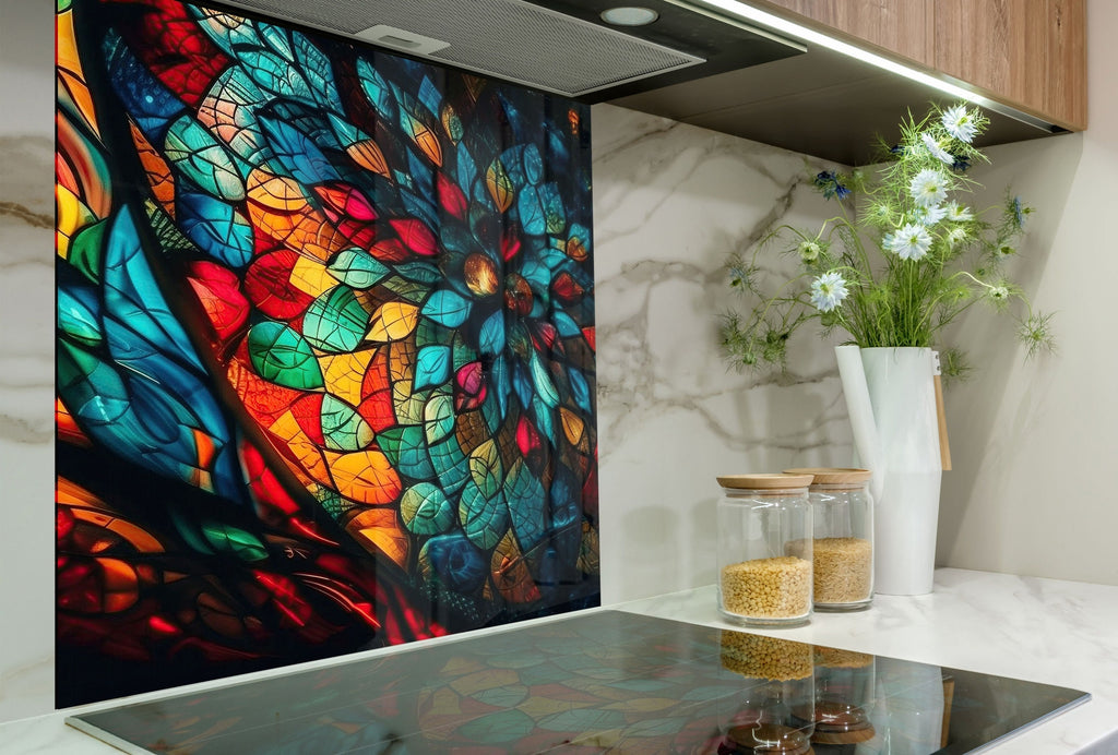 Celestial Bloom Stained - Glass Kitchen Backsplash-BacksplashArtworks