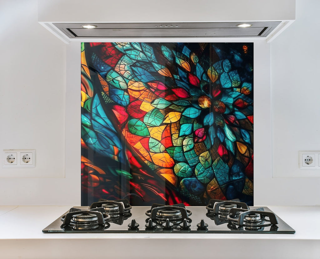 Celestial Bloom Stained - Glass Kitchen Backsplash-BacksplashArtworks
