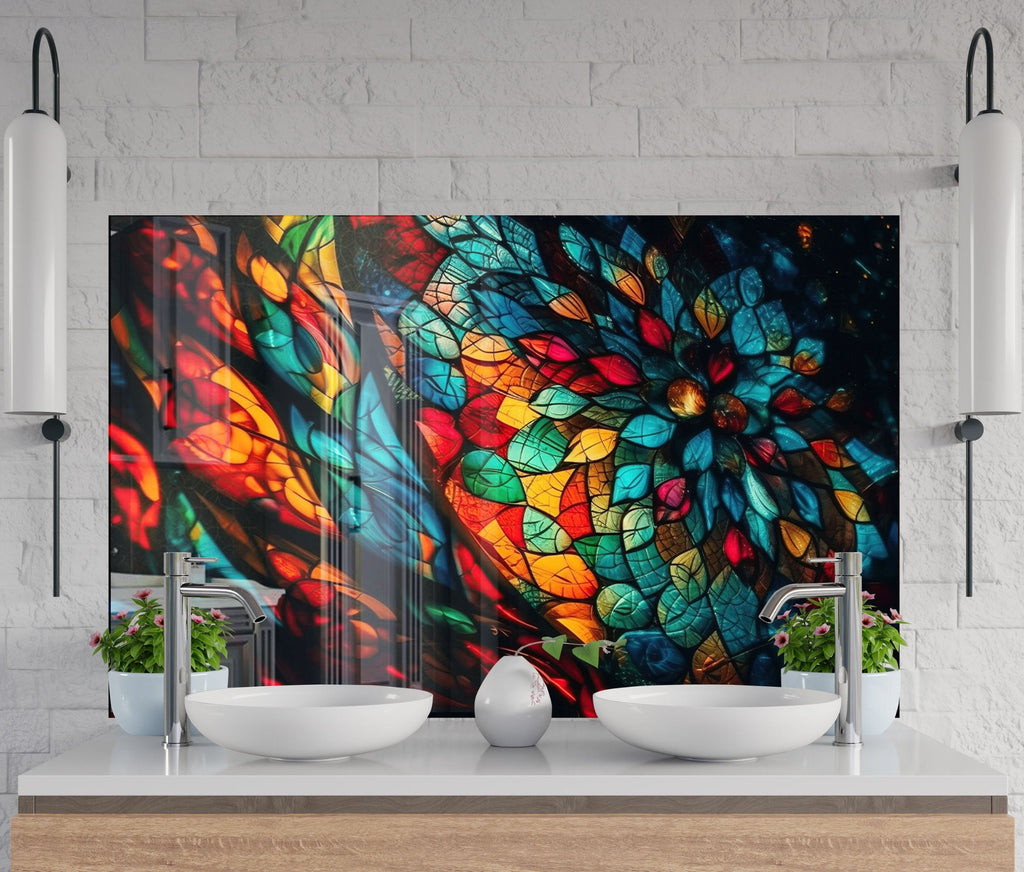 Celestial Bloom Stained - Glass Kitchen Backsplash-BacksplashArtworks