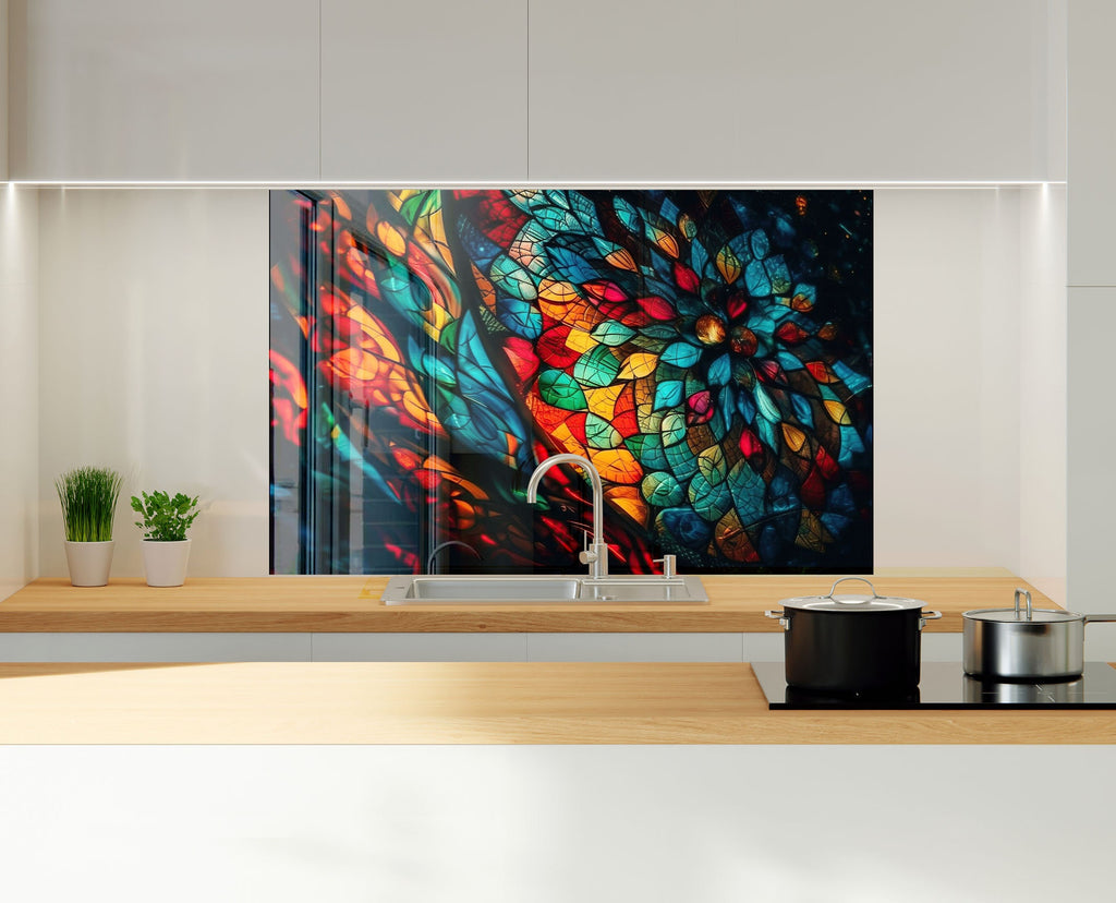 Celestial Bloom Stained - Glass Kitchen Backsplash-BacksplashArtworks