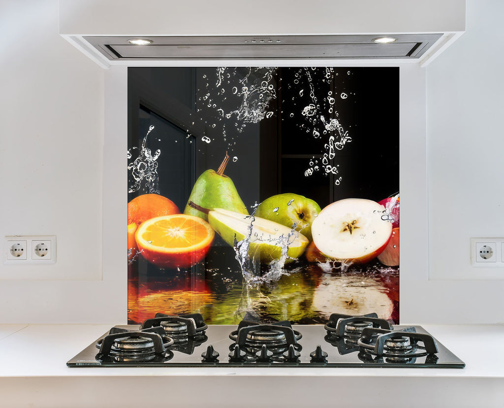 Fresh Fruit Splash Glass Kitchen Backsplash – Vibrant Citrus & Apple Design-BacksplashArtworks