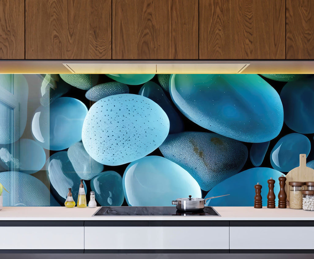 Blue Pebble Art - Glass Bathroom Backsplash-BacksplashArtworks