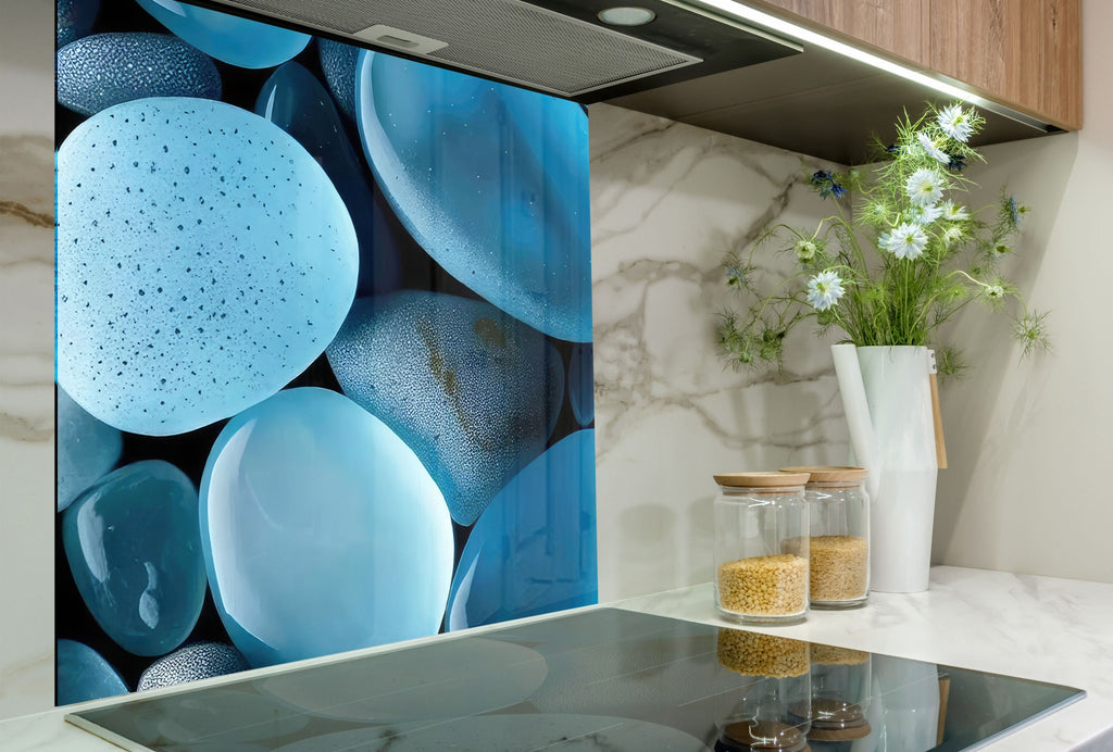 Blue Pebble Art - Glass Bathroom Backsplash-BacksplashArtworks