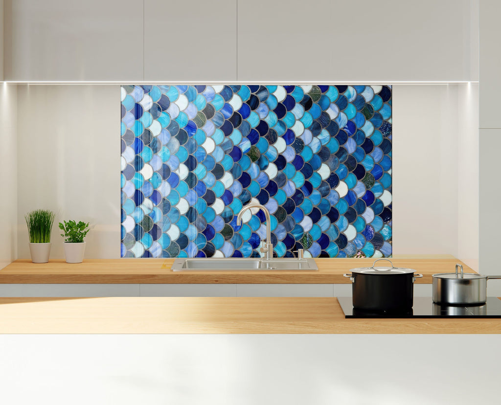 Blue Tile Tempered Glass Backsplash-BacksplashArtworks