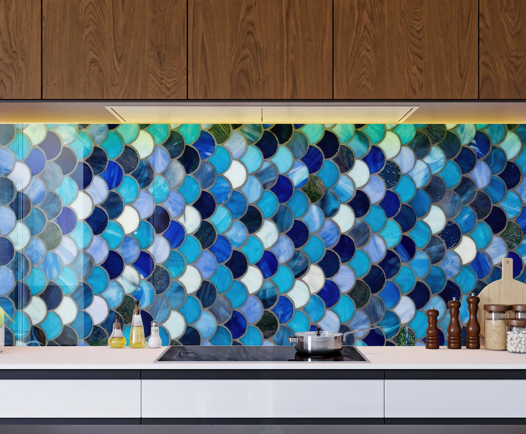 Blue Tile Tempered Glass Backsplash-BacksplashArtworks