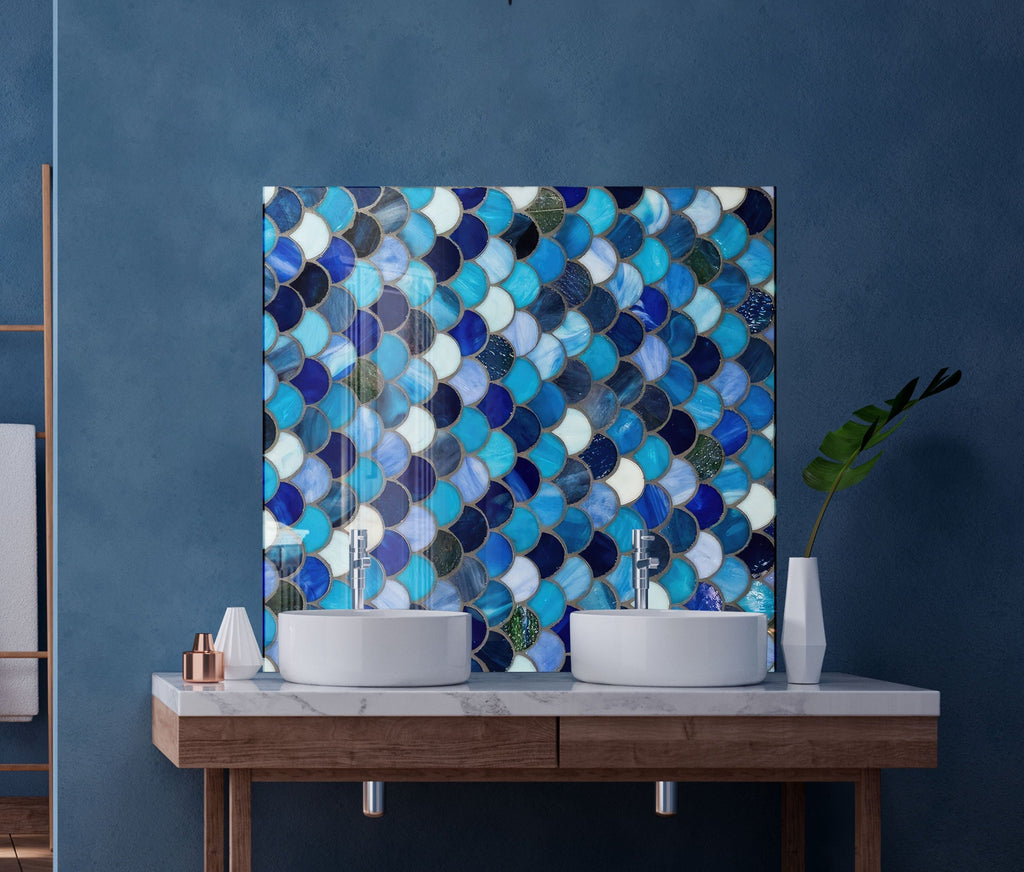 Blue Tile Tempered Glass Backsplash-BacksplashArtworks