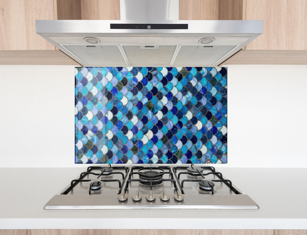 Blue Tile Tempered Glass Backsplash-BacksplashArtworks