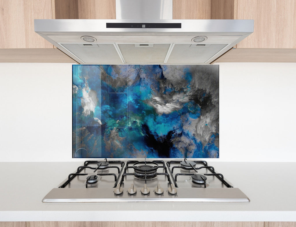Blue & Black Marble Swirls - Glass Kitchen Backsplash-BacksplashArtworks
