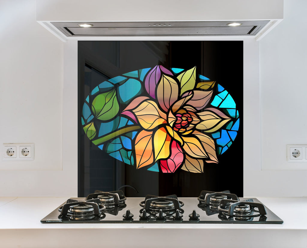 Radiant Bloom Stained - Glass Kitchen Backsplash-BacksplashArtworks