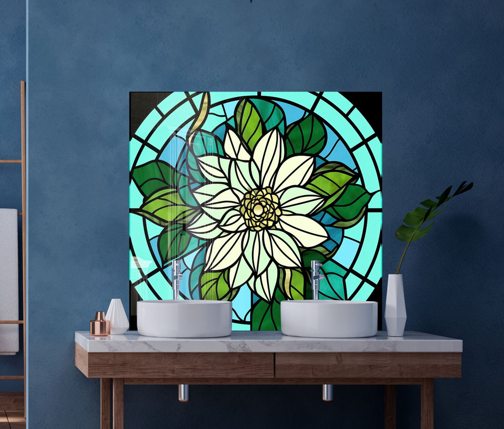 Emerald Bloom Stained - Glass Kitchen Backsplash-BacksplashArtworks
