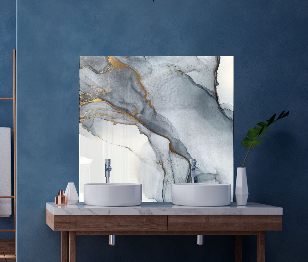 Gray & Gold Marble Mist - Glass Kitchen Backsplash-BacksplashArtworks