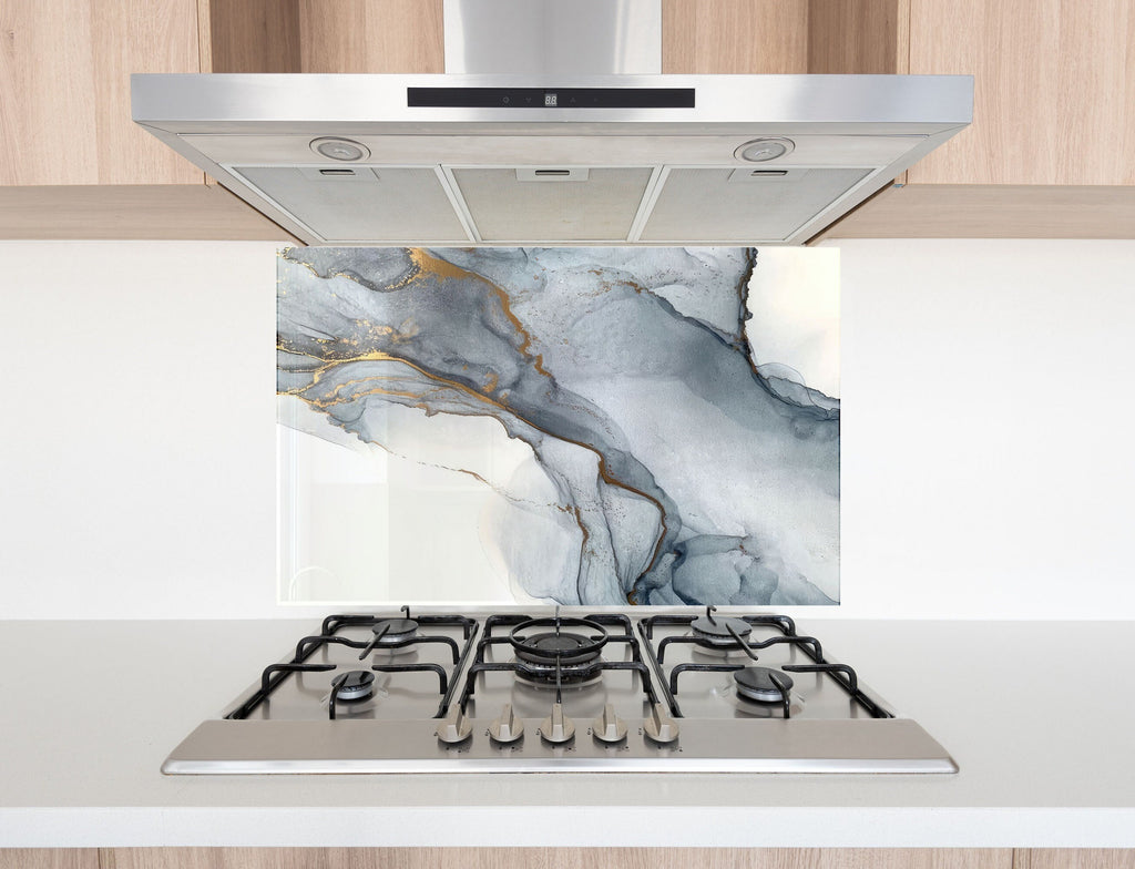 Gray & Gold Marble Mist - Glass Kitchen Backsplash-BacksplashArtworks
