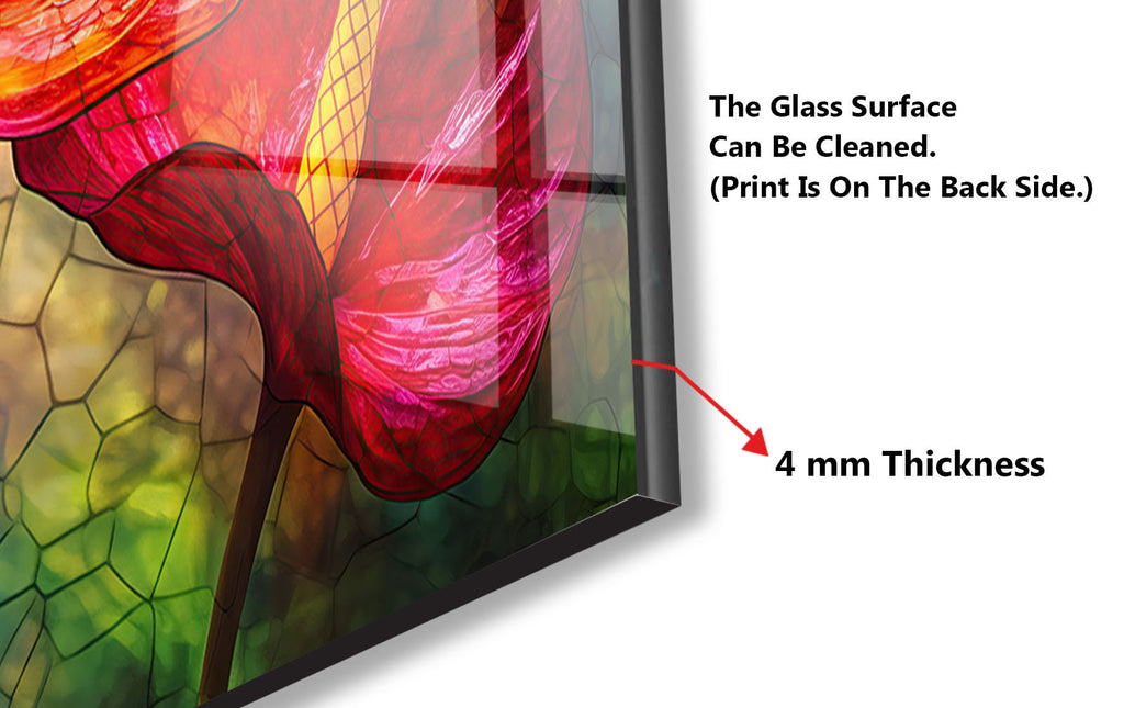 Red Anthurium Stained - Glass Kitchen Backsplash-BacksplashArtworks