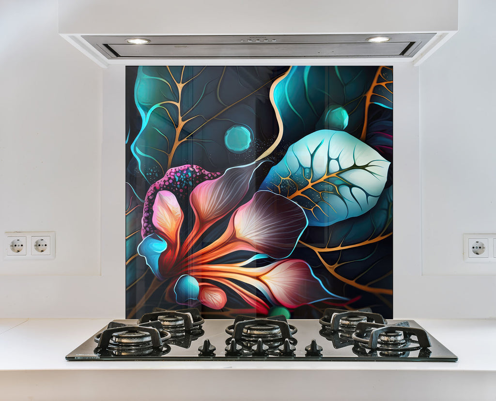 Midnight Jungle Glow - Glass Kitchen Backsplash-BacksplashArtworks