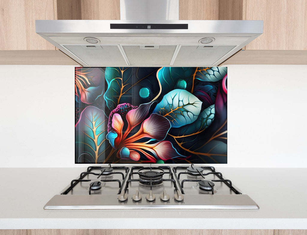 Midnight Jungle Glow - Glass Kitchen Backsplash-BacksplashArtworks