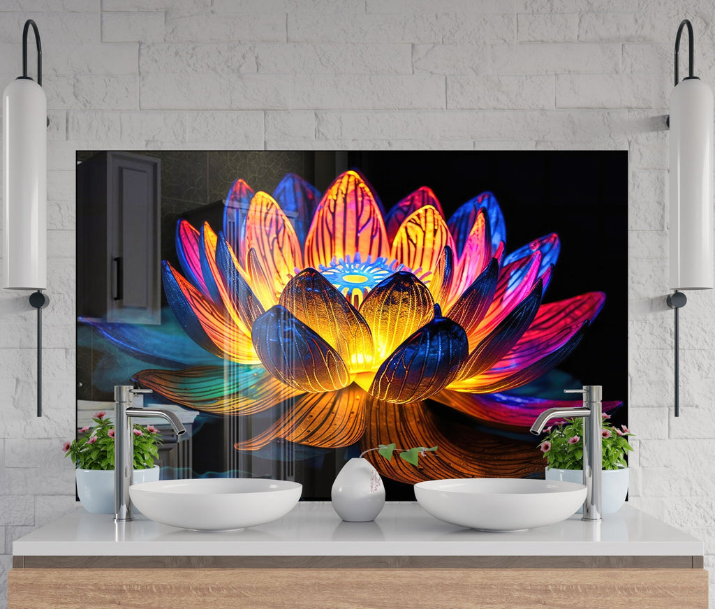 Lotus Tempered Glass Backsplash-BacksplashArtworks
