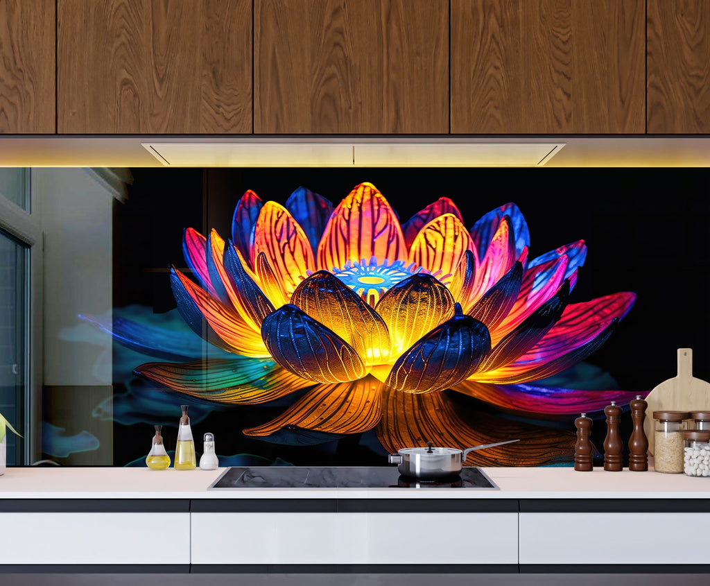 Lotus Tempered Glass Backsplash-BacksplashArtworks