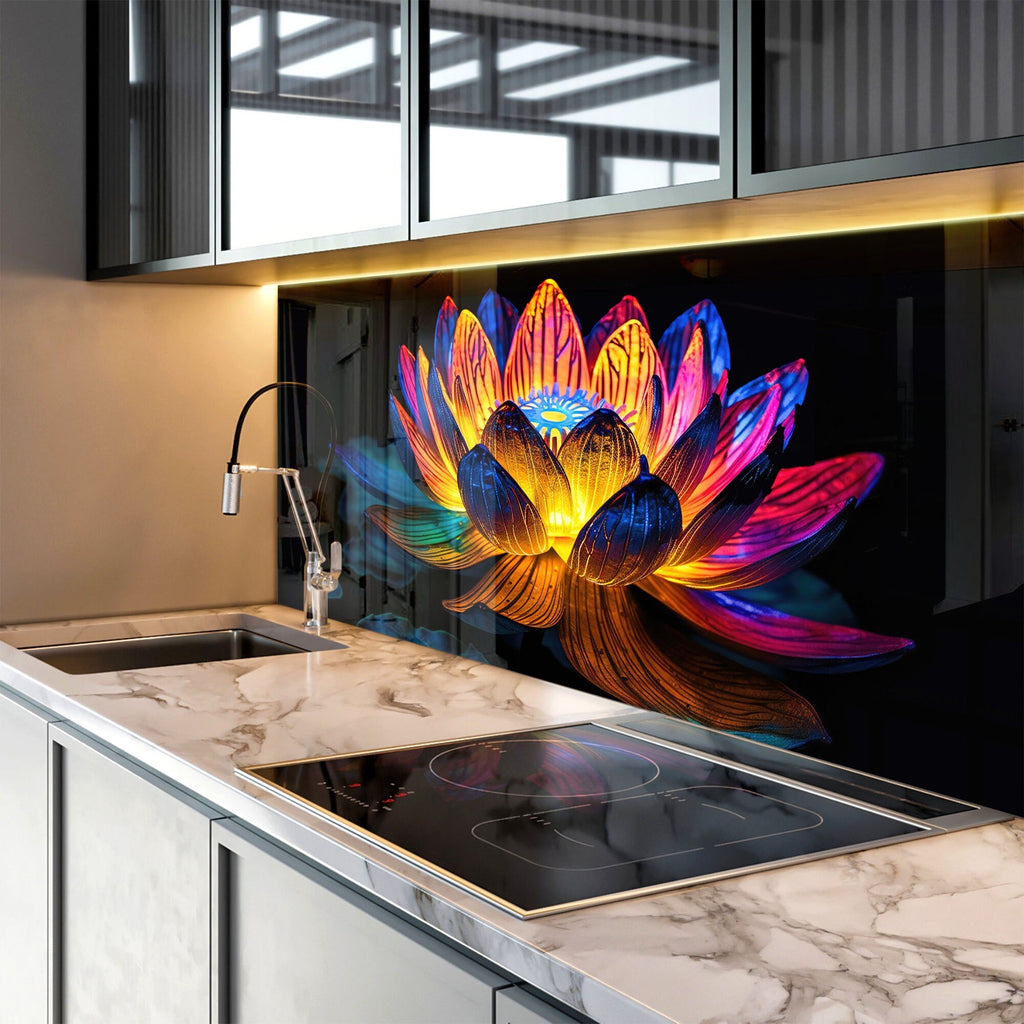 Lotus Tempered Glass Backsplash-BacksplashArtworks