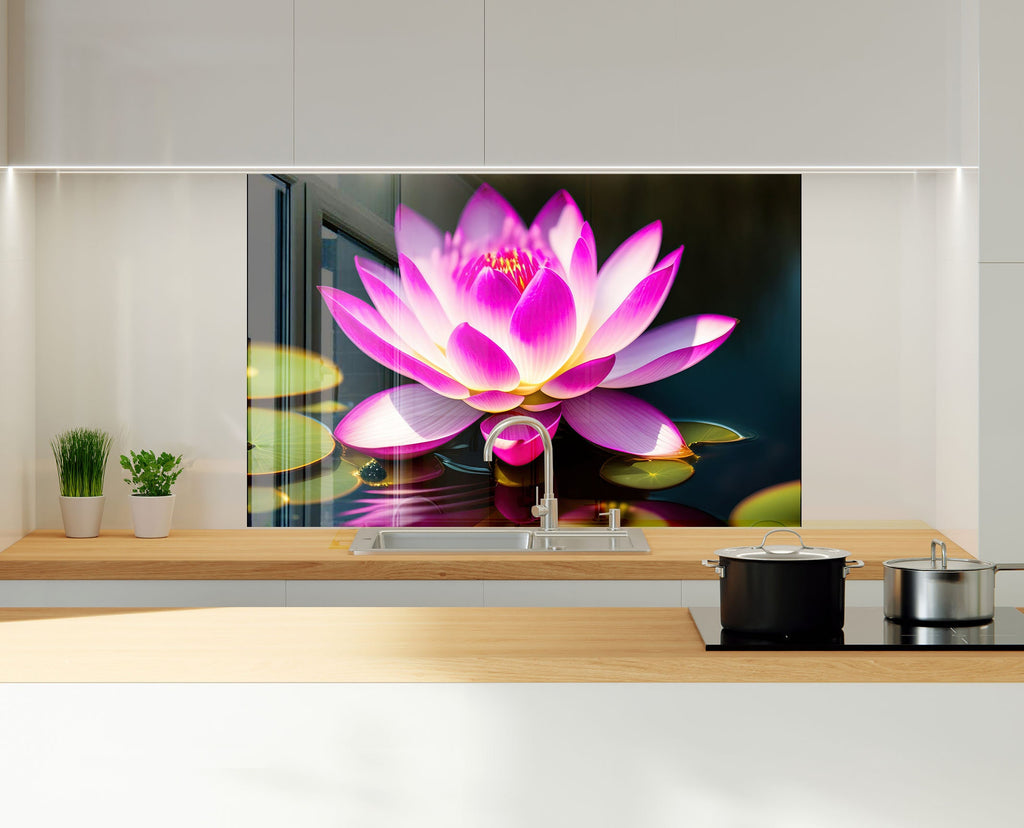 Lotus Tempered Glass Backsplash-BacksplashArtworks