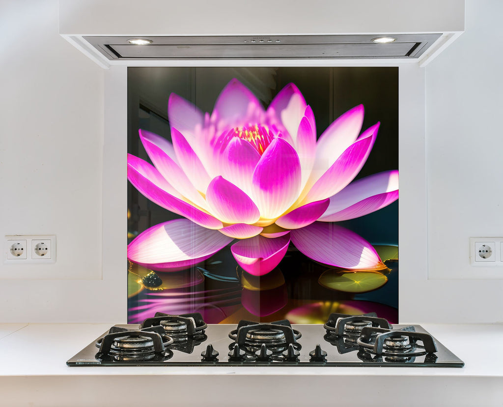 Lotus Tempered Glass Backsplash-BacksplashArtworks