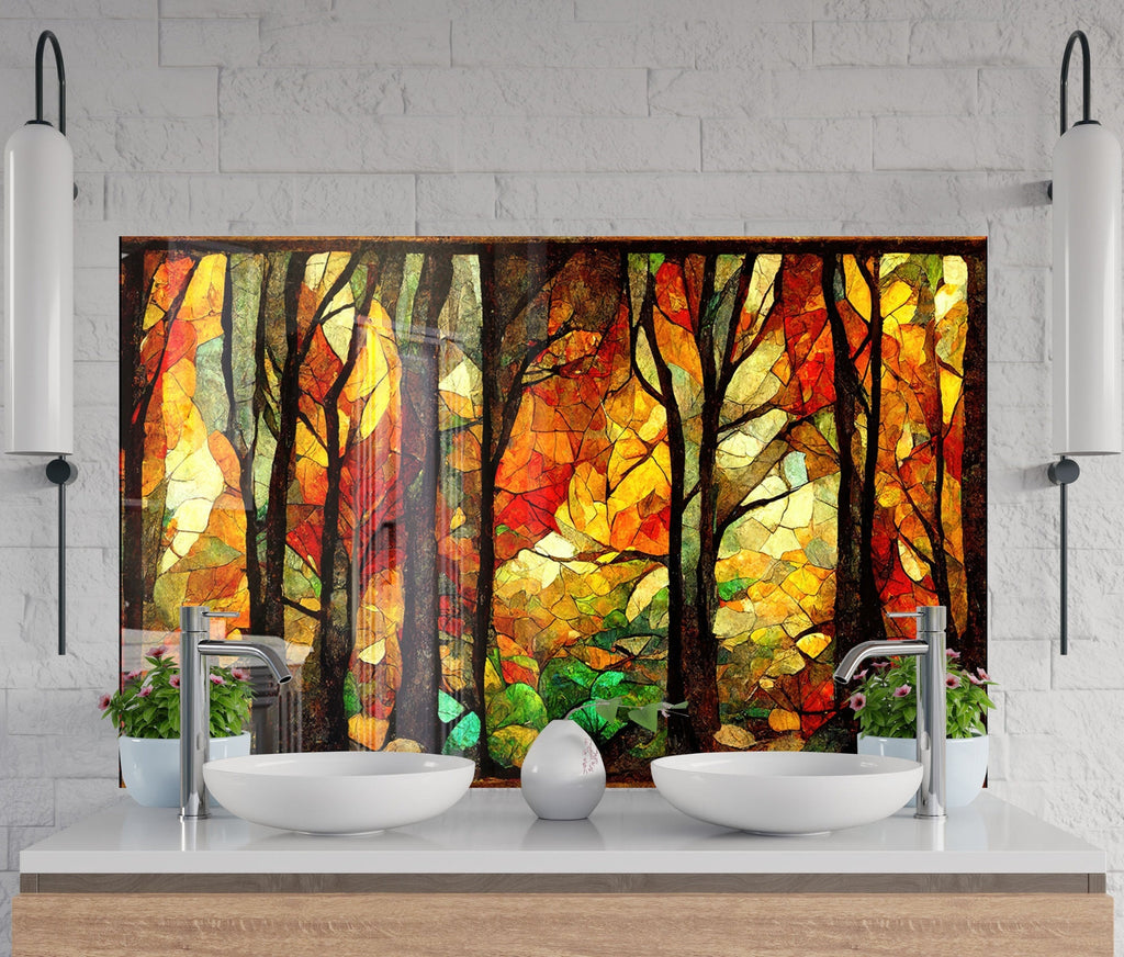 Stained Tree Tempered Glass Backsplash-BacksplashArtworks