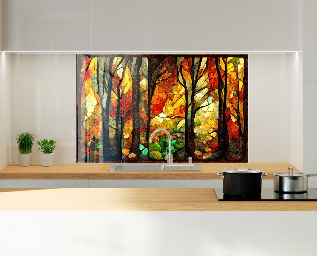 Stained Tree Tempered Glass Backsplash-BacksplashArtworks