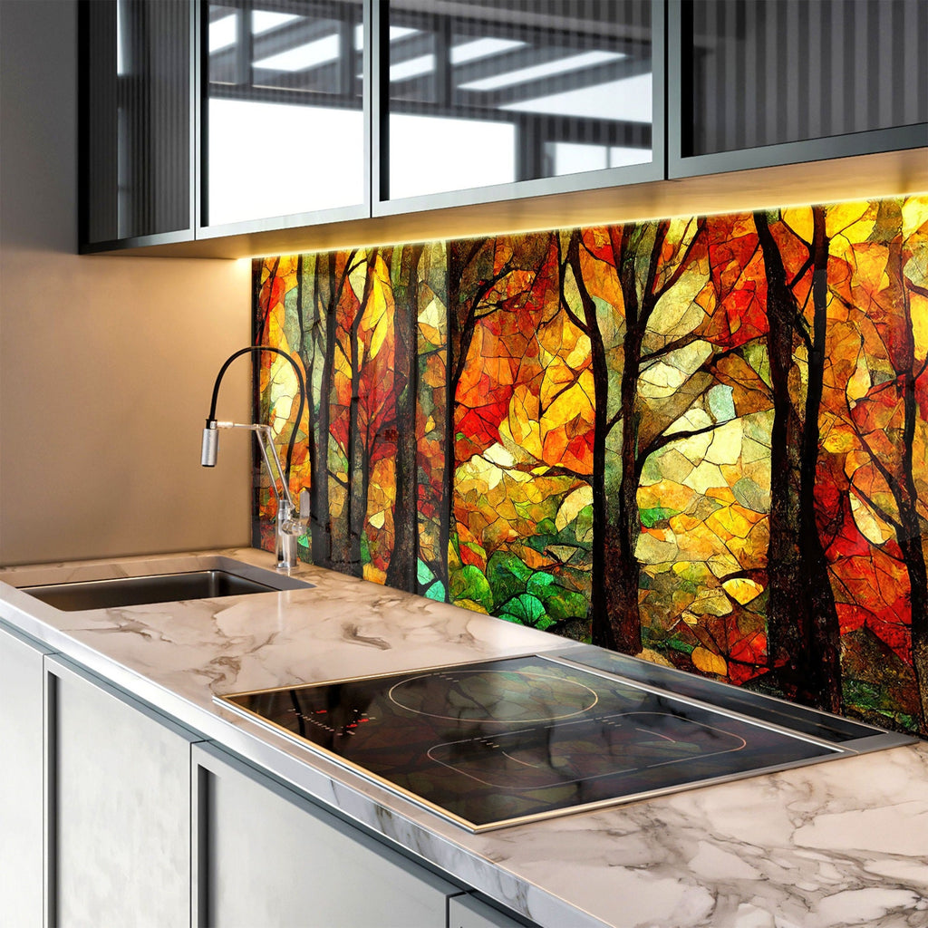 Stained Tree Tempered Glass Backsplash-BacksplashArtworks