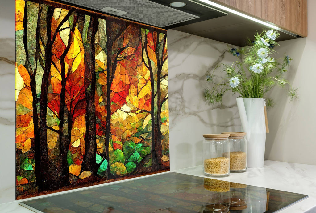 Stained Tree Tempered Glass Backsplash-BacksplashArtworks