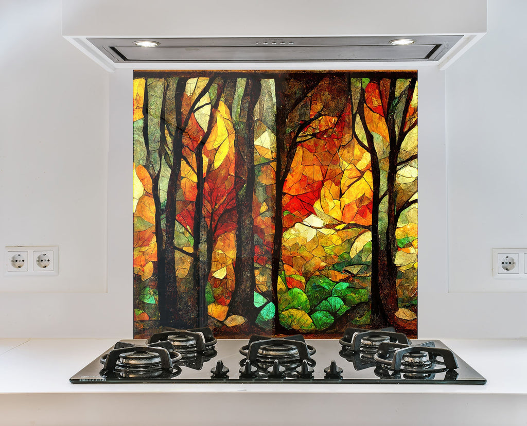 Stained Tree Tempered Glass Backsplash-BacksplashArtworks