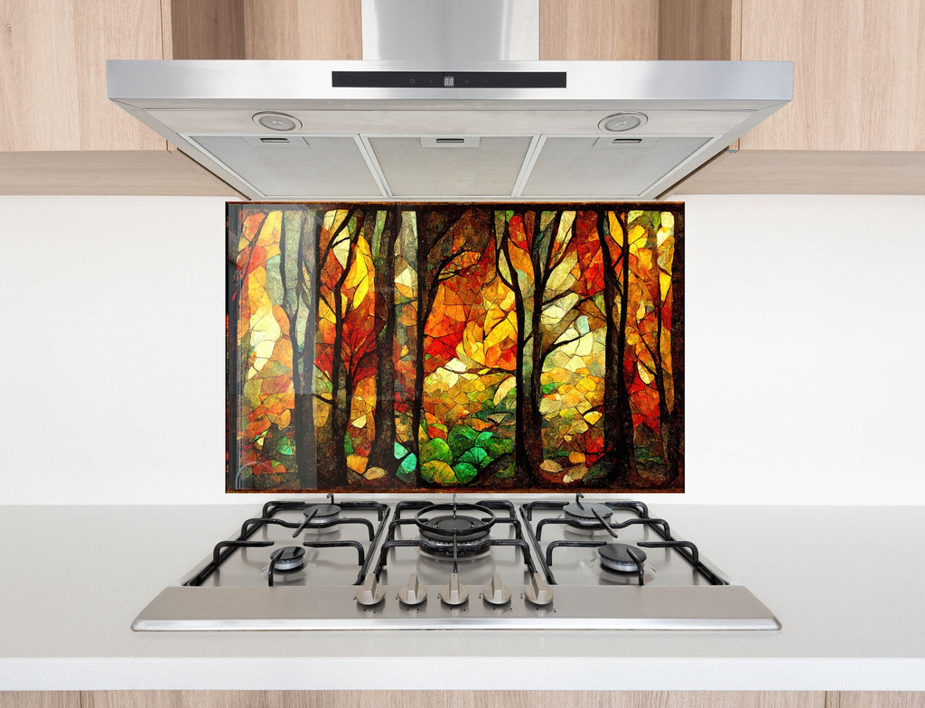 Stained Tree Tempered Glass Backsplash-BacksplashArtworks