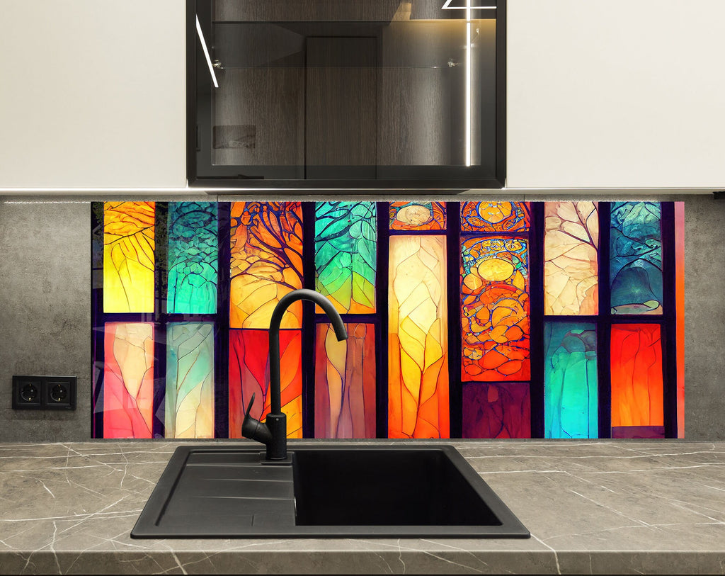 Stained Glass Window - Glass Kitchen Backsplash-BacksplashArtworks