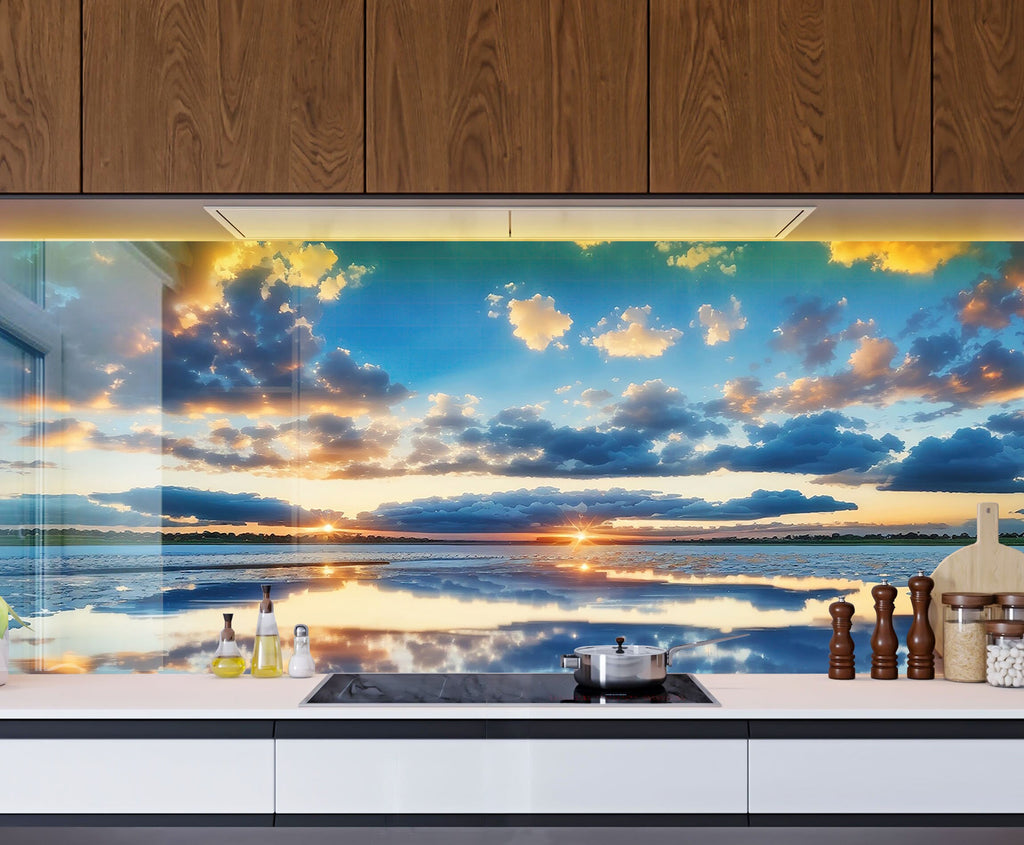 Sunset Reflection Wall Art - Tempered Glass Kitchen Backsplash-BacksplashArtworks