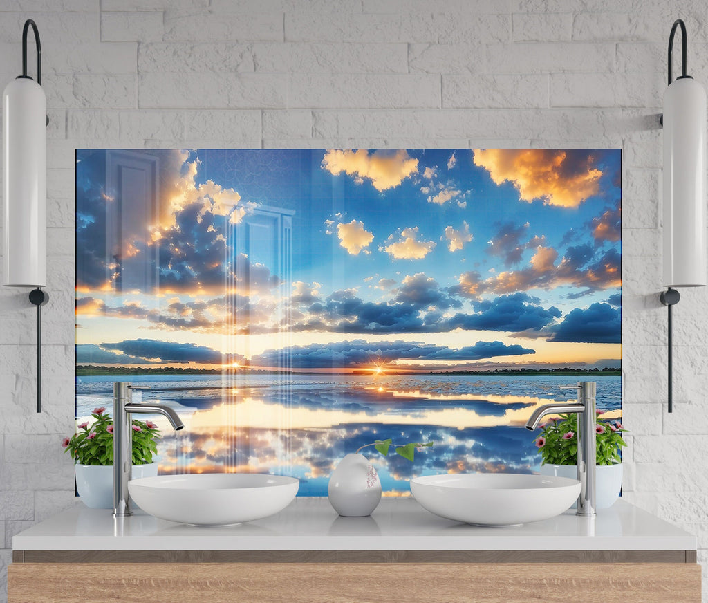 Sunset Reflection Wall Art - Tempered Glass Kitchen Backsplash-BacksplashArtworks