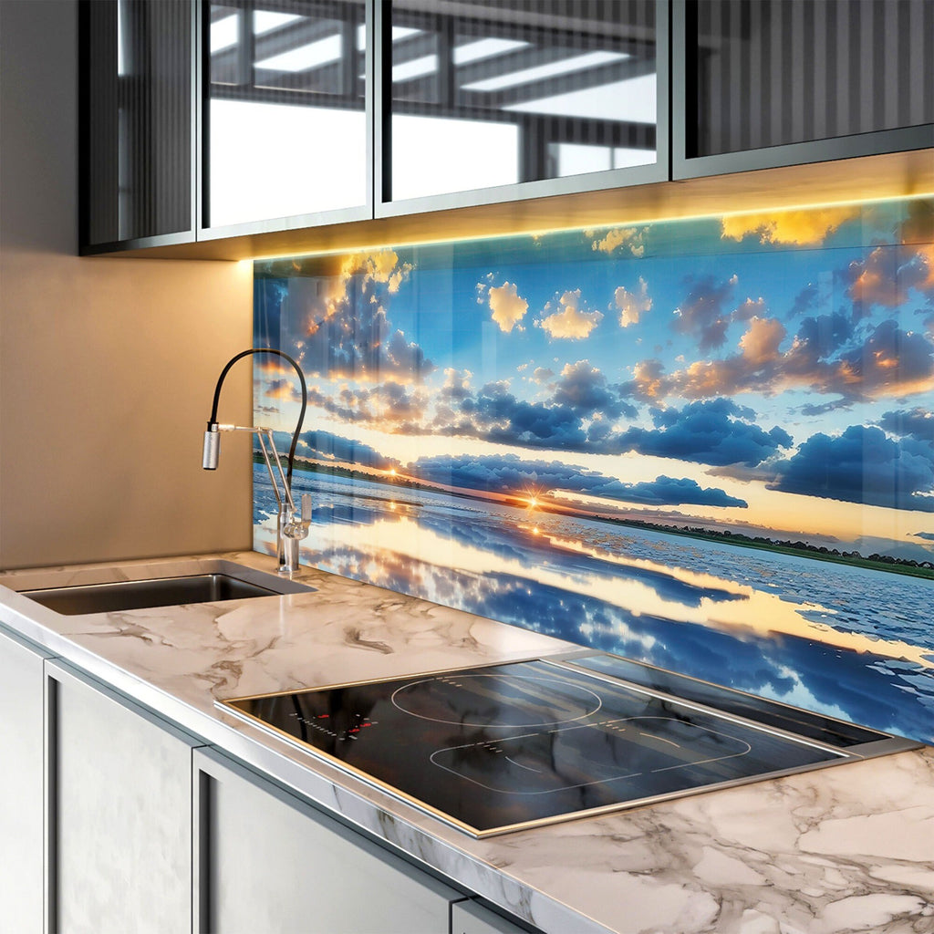 Sunset Reflection Wall Art - Tempered Glass Kitchen Backsplash-BacksplashArtworks