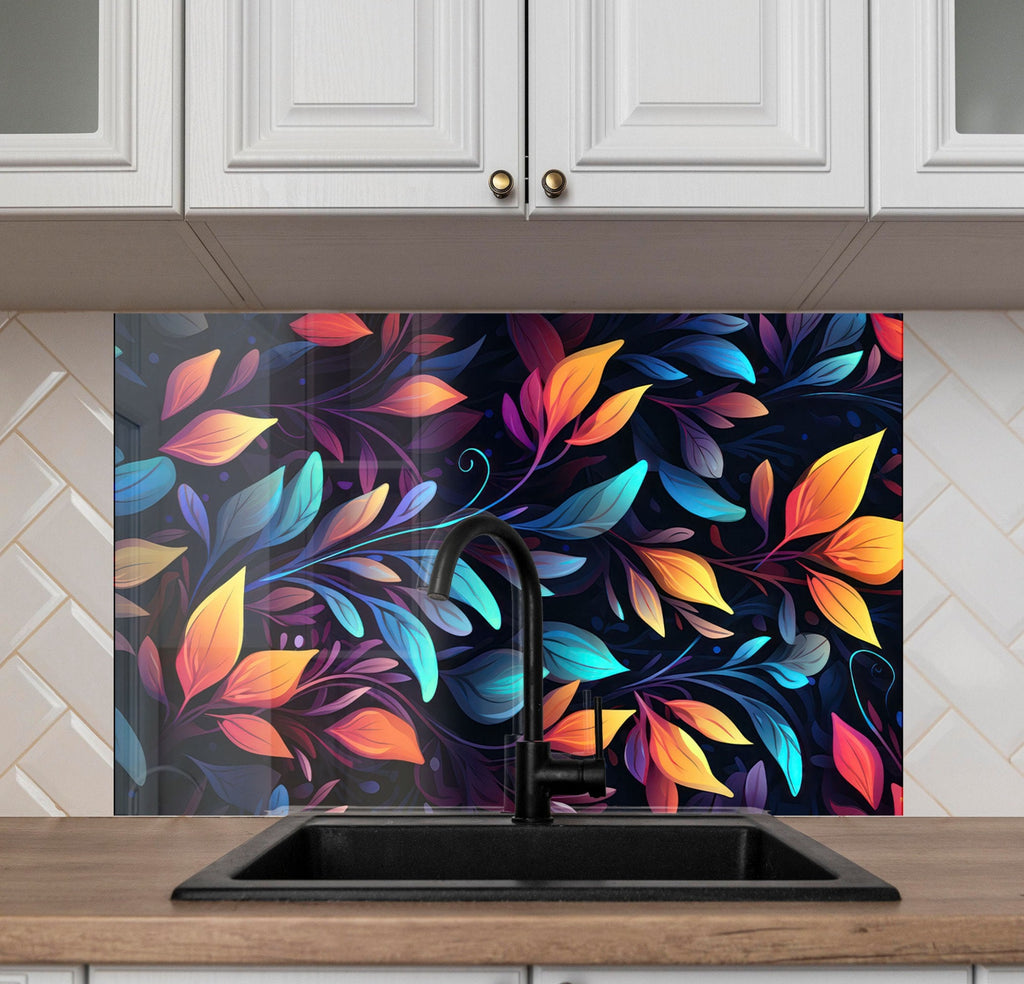 Leaves Tempered Glass Backsplash-BacksplashArtworks